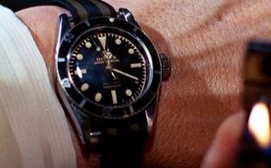 Rolex_Submariner_6538 Rolex Submariner 6538, with regimental stripe band, on Sean Connery's wrist in Goldfinger