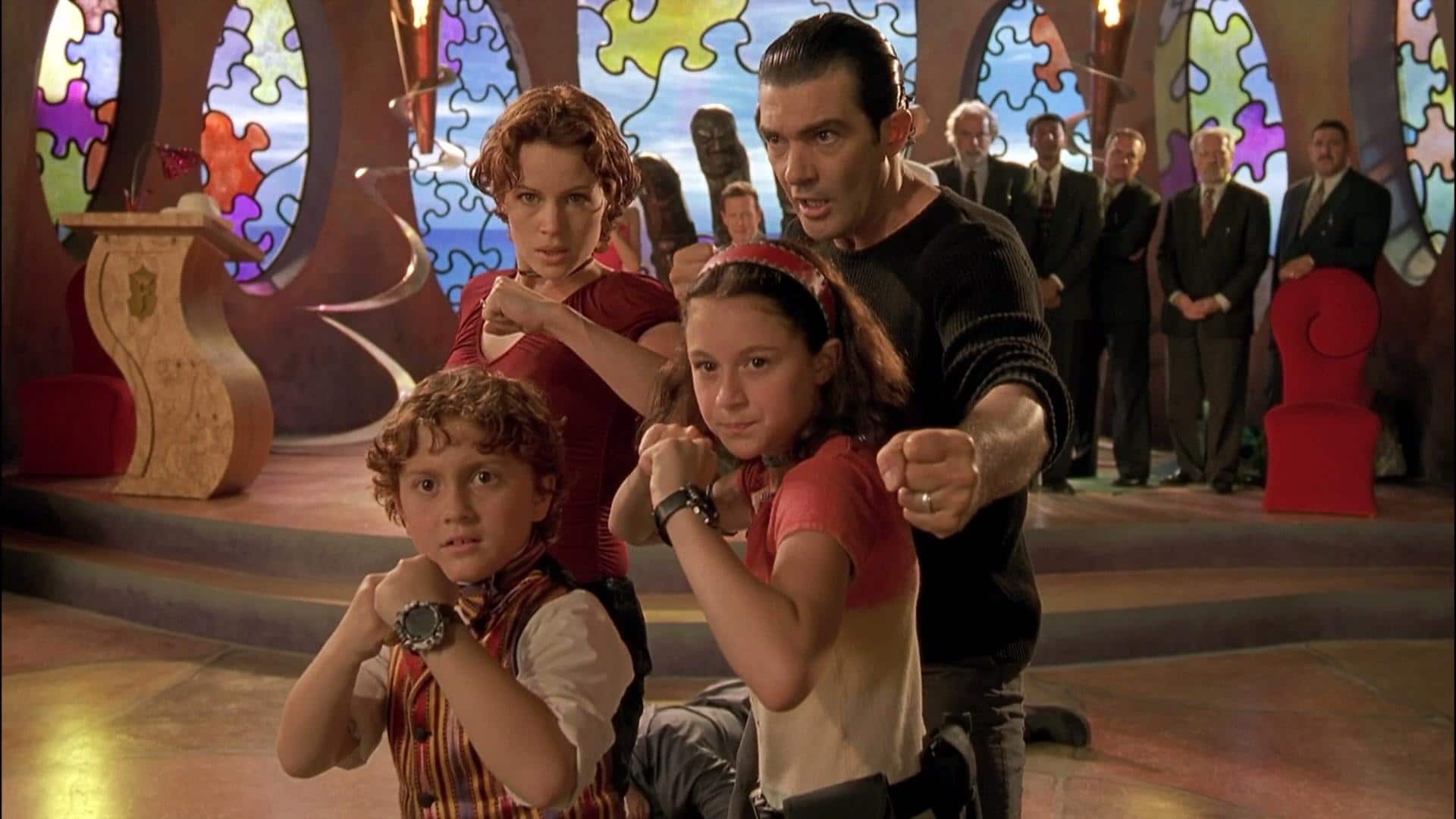 Daryl Sabara, Carla Gugino, Alexa Vega and Antonio Banderas in Spy Kids