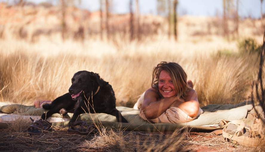 Mia Wasikowska and pet dog in Tracks