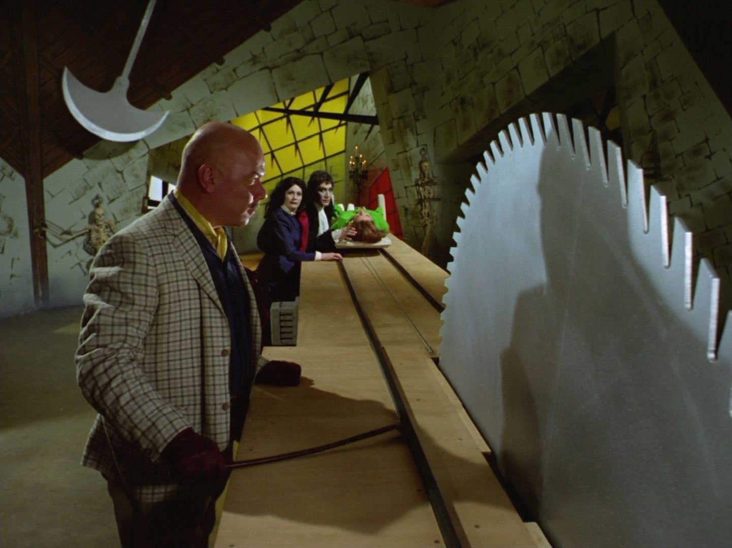 ZZ Von Schnerk and a gigantic rotating saw blade