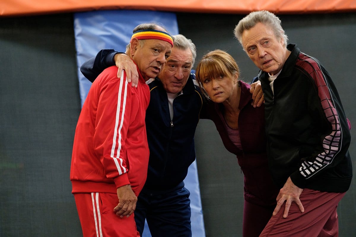 Cheech Marin, Robert De Niro, Jane Seymour and Christopher Walken in a huddle